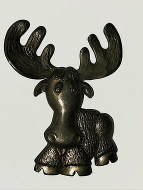 VTG JJ Jonette Jewelry Pewter Moose Pin Brooch Whimsical Animal Large Antlers
